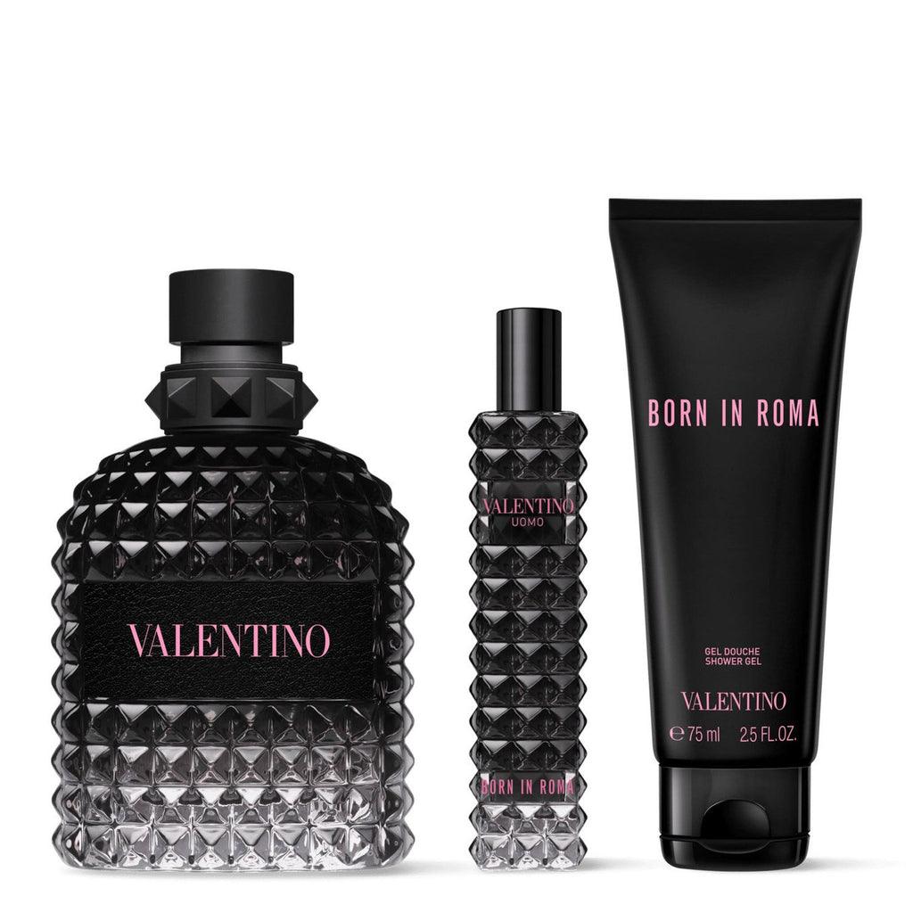 Set Perfume Hombre Born In Roma Uomo EDT 100ml + 15ml + Gel de Ducha 75ml Valentino